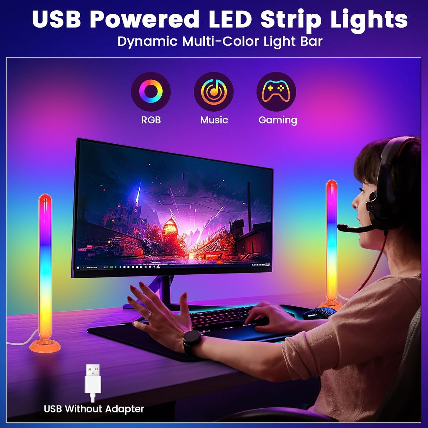 Borllyem Smart LED Light Bars Holiday Gift for Teens, 16M Color Gaming and Bedroom Light Bars