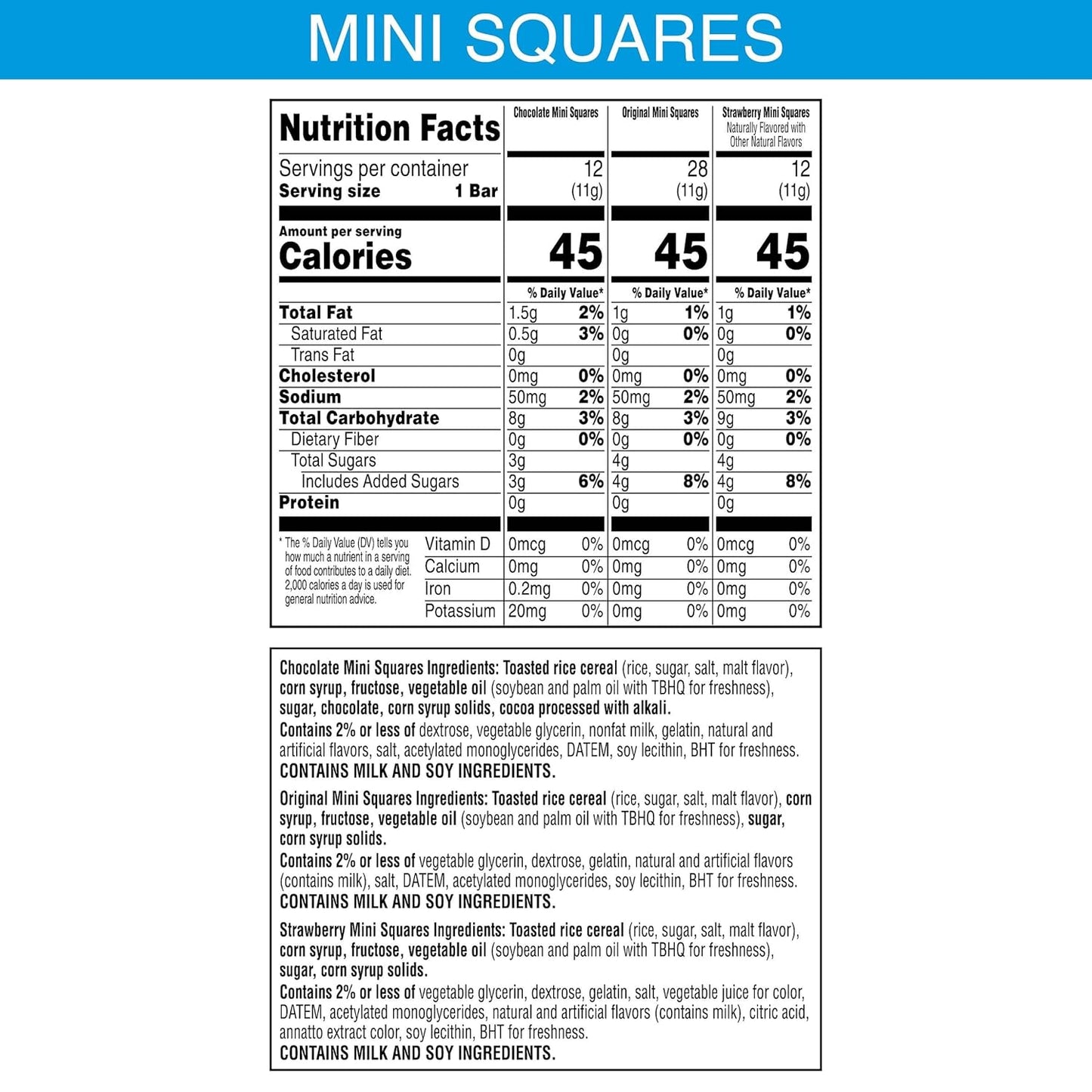 Rice Krispies Treats Mini Squares – Break Room and Office Pantry Snack, 45 Calorie Mini Bars for Workday Energy, 52 Count