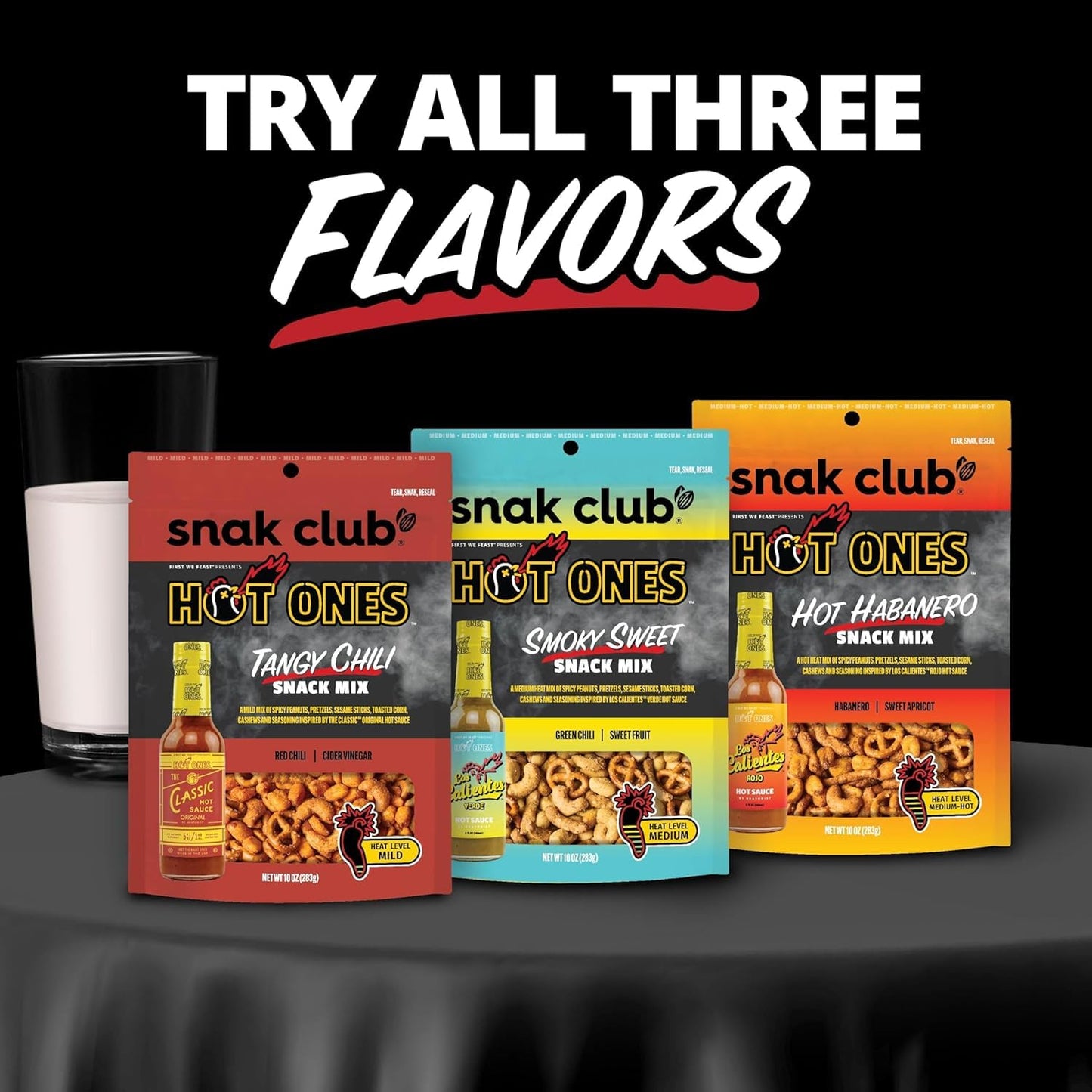 Snak Club x Hot Ones Hot Habanero Snack Mix – Hot Ones Watch Party Snack to Match the Sauce Challenge Heat During Streaming Sessions, 10 oz Bag