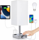 Soilsiu Sleek Touch Lamp with USB-C, USB-A and 120V Outlets, All-in-One Minimalist Bedside Charging Light