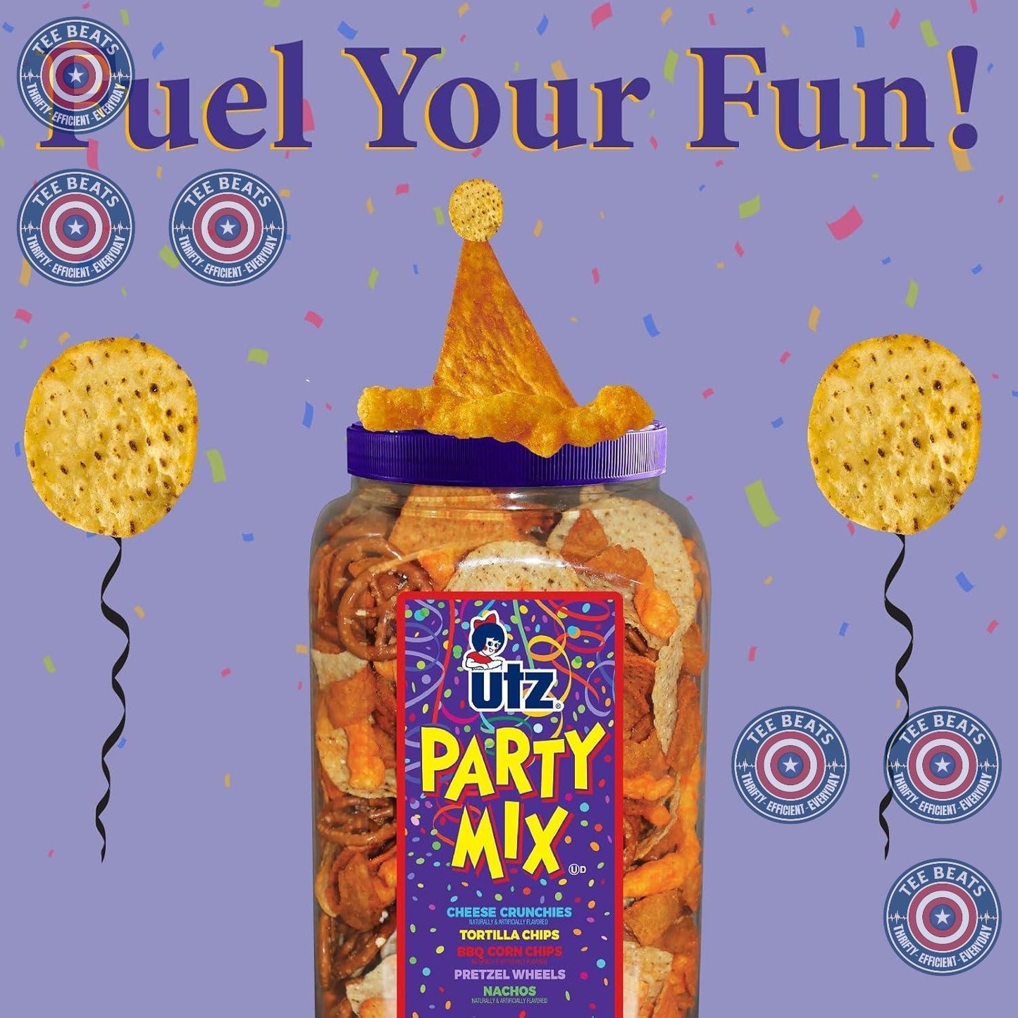 Utz 5-Component Snack Mix 26 oz Barrel - Child-Safe Pantry Snack for Lunchboxes, After-School, and Birthday Parties