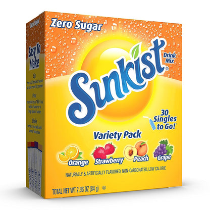 12 available flavor variants including orange, lemon lime, grape, pineapple, strawberry, peach, mango orange, blood orange, strawberry tangerine, and vitamin c variety packs