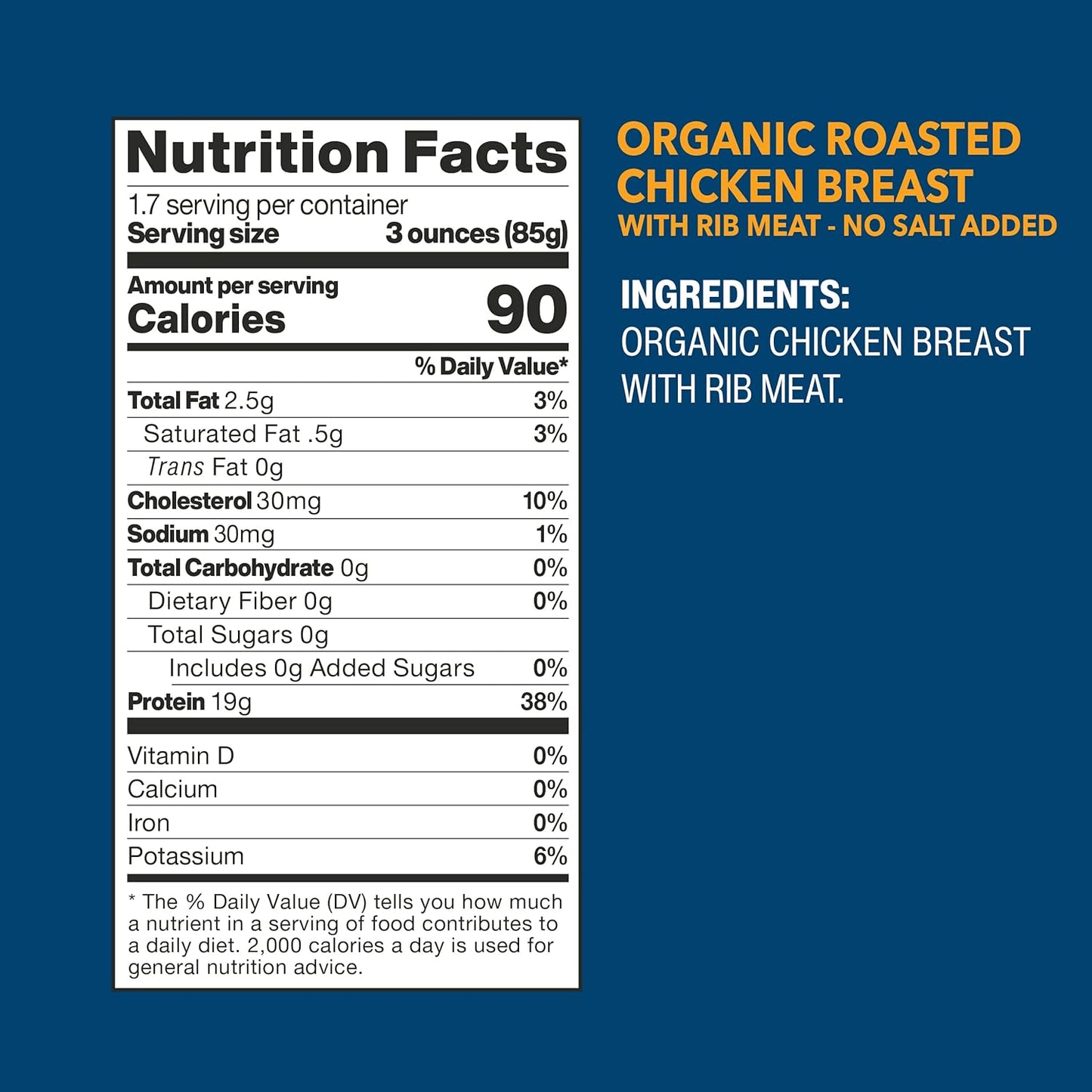 19g protein per 3oz serving, no fillers, starches, or added liquids