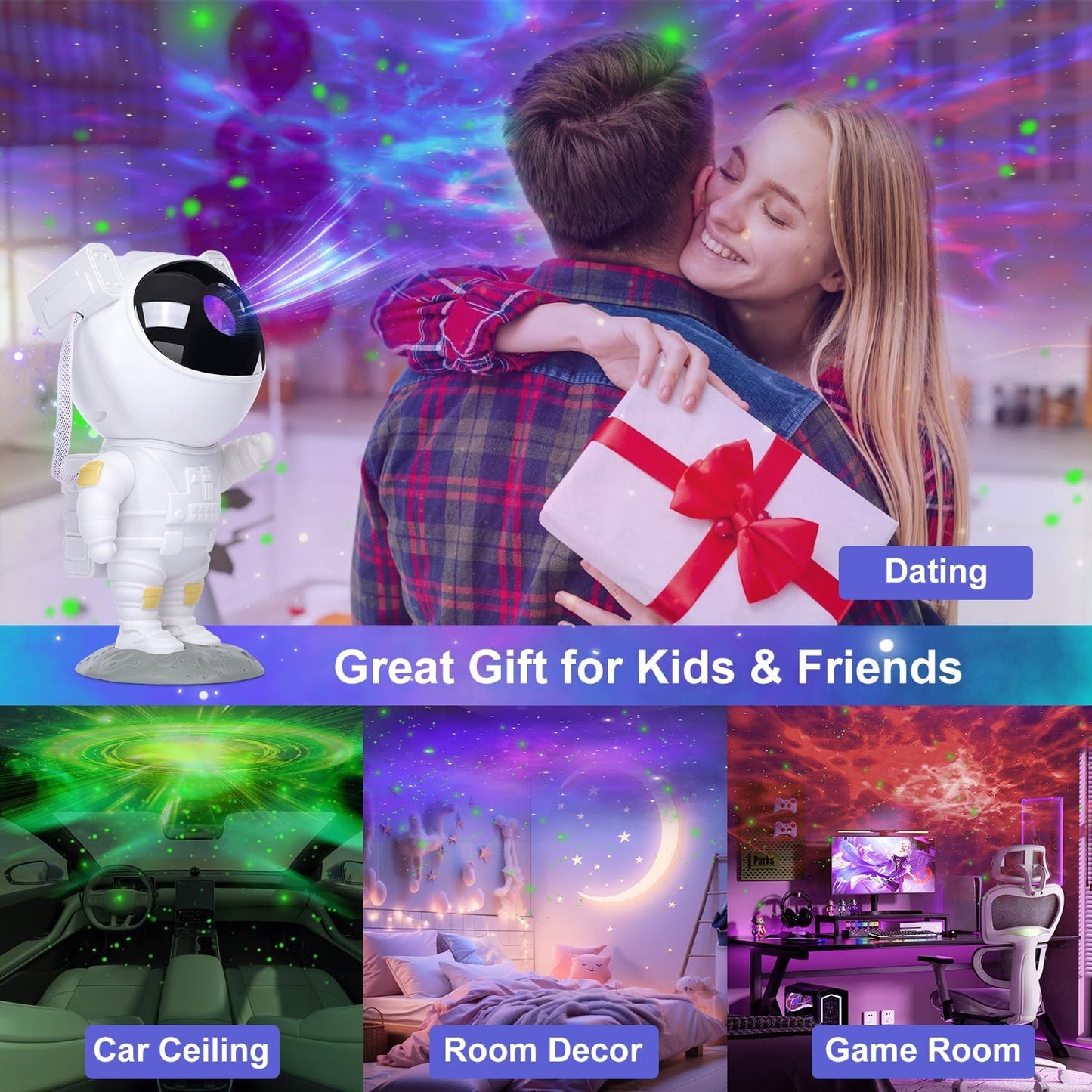 AstraStar Galaxy Star Projector – Memorable Christmas Gift for Boys and Girls, Astronaut LED Lamp with 8 Nebula Effects