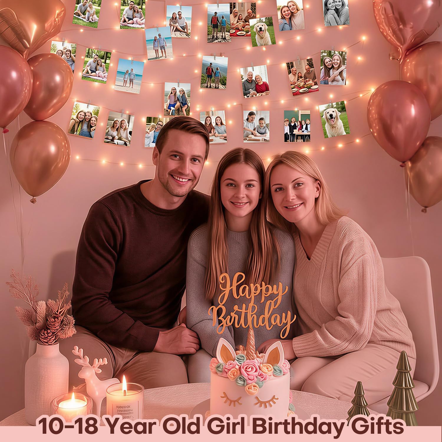 Bedroom Wall Decor Fairy Lights with Photo Clips - 40FT Warm White 3000K String Lights, Dimmable USB Powered Dorm Apartment Aesthetic