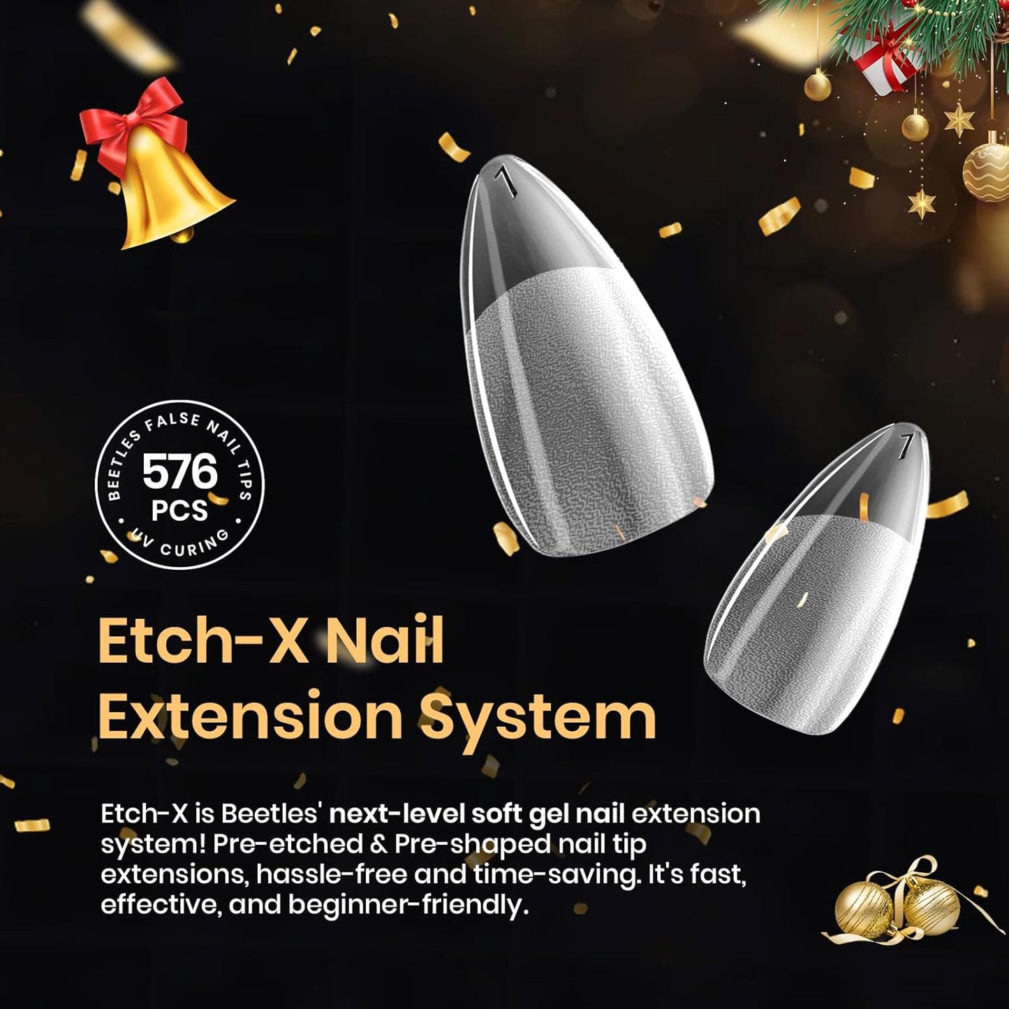 Beetles Gel Nail Tips 576Pcs Pre-shape Short Almond Etch-X Nail Tips – Elevated Beauty Ritual Essentials, Sophisticated Almond Nail Extensions for Personal Use