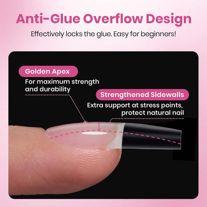 Beetles Gel Nail Tips Flat-X – Coffin Press-On Nail Extension Gift Set for Her, 16 Pre-Numbered Sizes for Custom Fit DIY Manicure