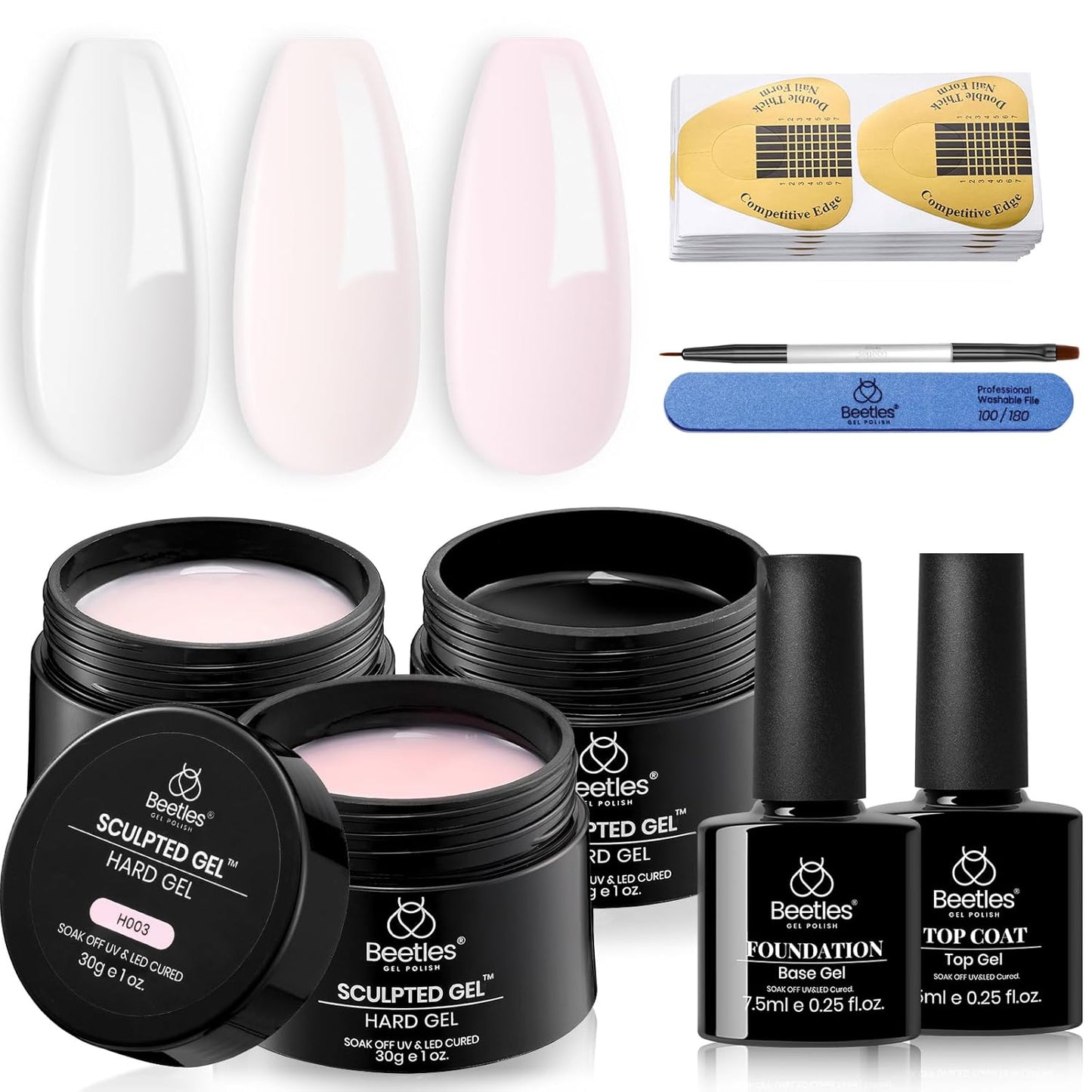 Beetles Premium Builder Gel Collection – Salon-Grade Hard Gel Kit in Clear, Nude and Pink for the Polished Home