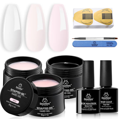 Beetles Premium Builder Gel Collection – Salon-Grade Hard Gel Kit in Clear, Nude and Pink for the Polished Home