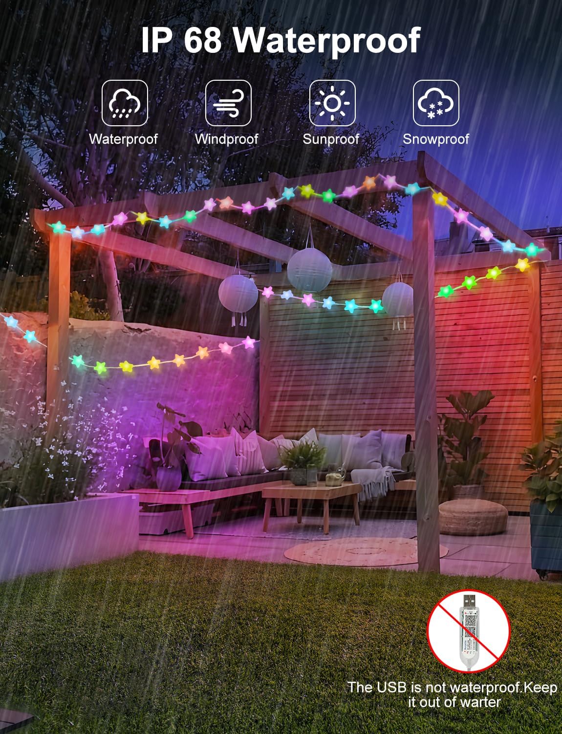 Brightown Music Sync Star Fairy Lights with App Control 33ft – Pet and Kid Friendly Dorm and Bedroom Ambient Lighting, No Glass No Flame Design