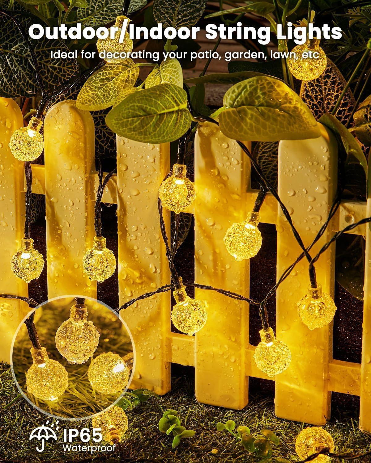 Brightown Solar Powered String Lights – IP65 Waterproof Garden Lights for Campsite Wedding and Open-Air Parties