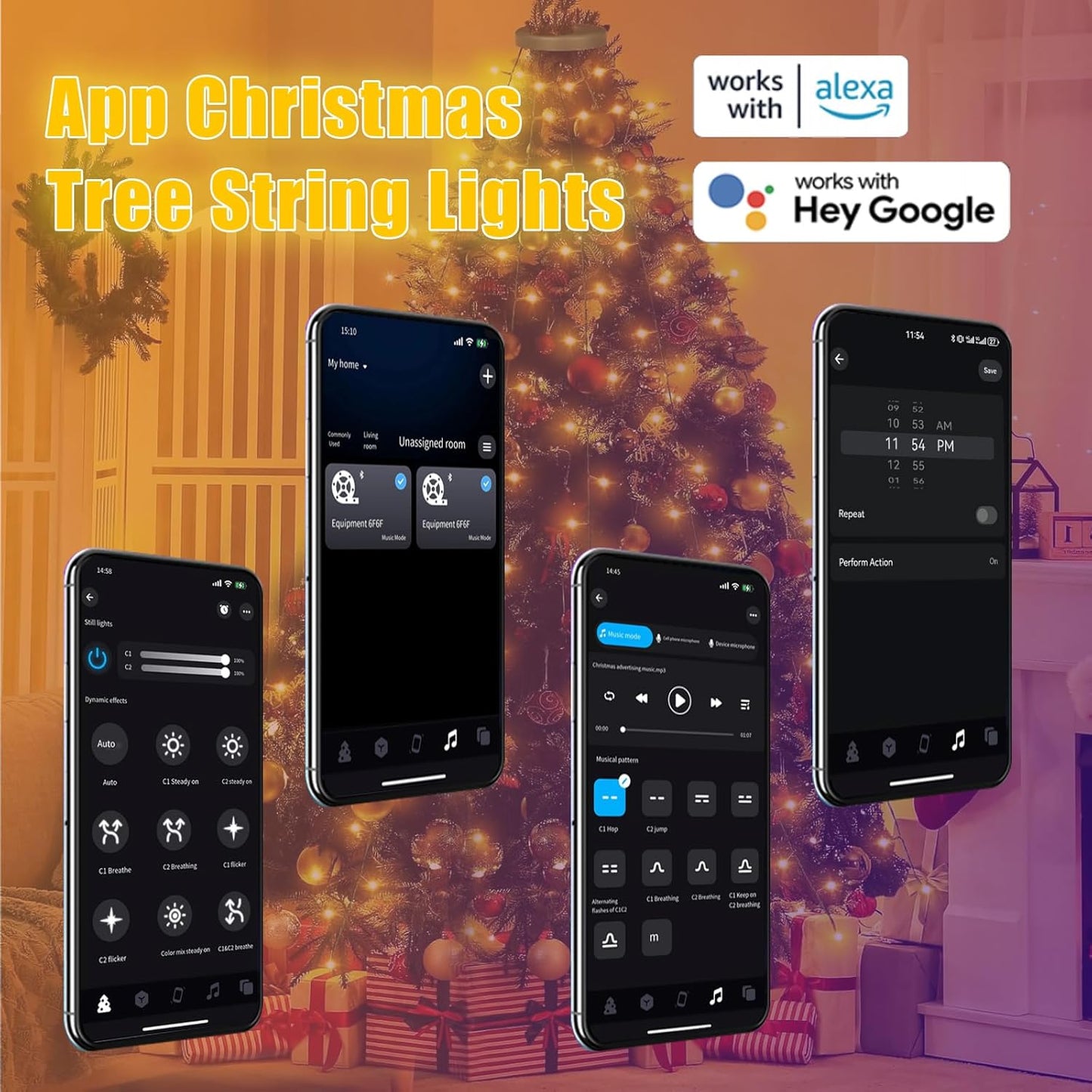 BrizLabs Music Sync Tree Lights – Unique Birthday Gift for Women Who Love Cozy Holiday Decor