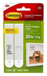 Command 20 Lb XL Heavyweight Picture Hanging Strips, Practical Birthday Gift for Mom and Her Who Loves Refreshing Home Decor, 8 Pairs White Adhesive Strips