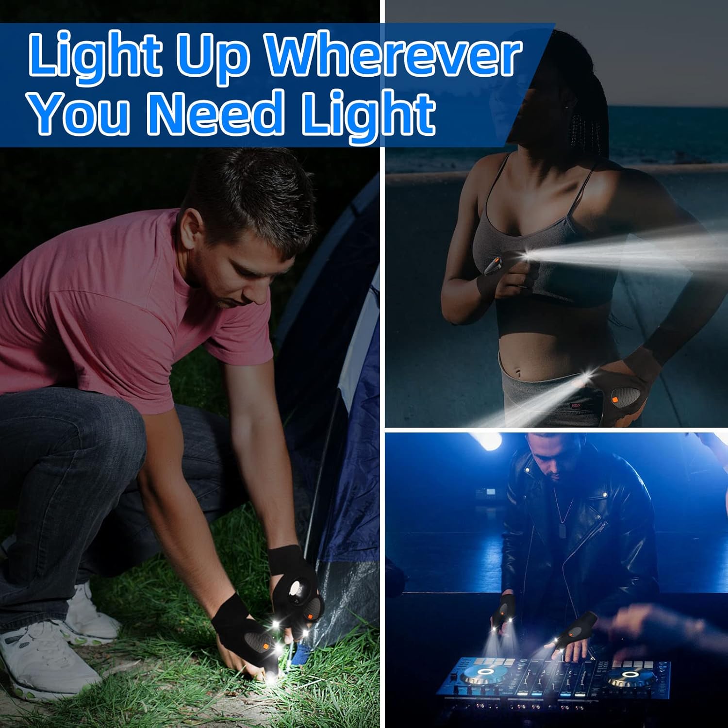 Fishing Glove Lights – Night Fishing LED Gloves for Tying Hooks, Waterproof Dock and Boat Accessory