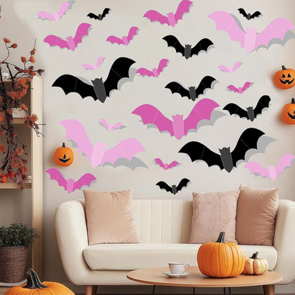 Halloween Bat Stickers – Foldable 3D PVC Wall Decals in Orange Purple Black, Cozy Home Decor Accent for Living Room Walls and Mantles
