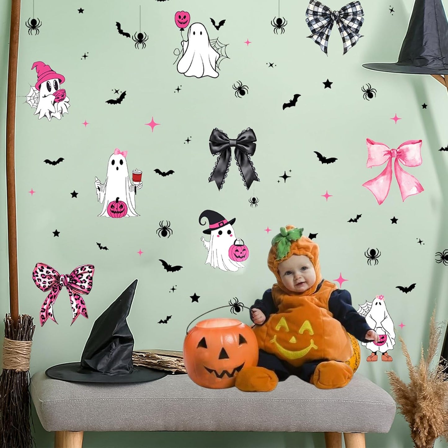 Halloween Bat Stickers – Foldable 3D PVC Wall Decals in Orange Purple Black, Cozy Home Decor Accent for Living Room Walls and Mantles