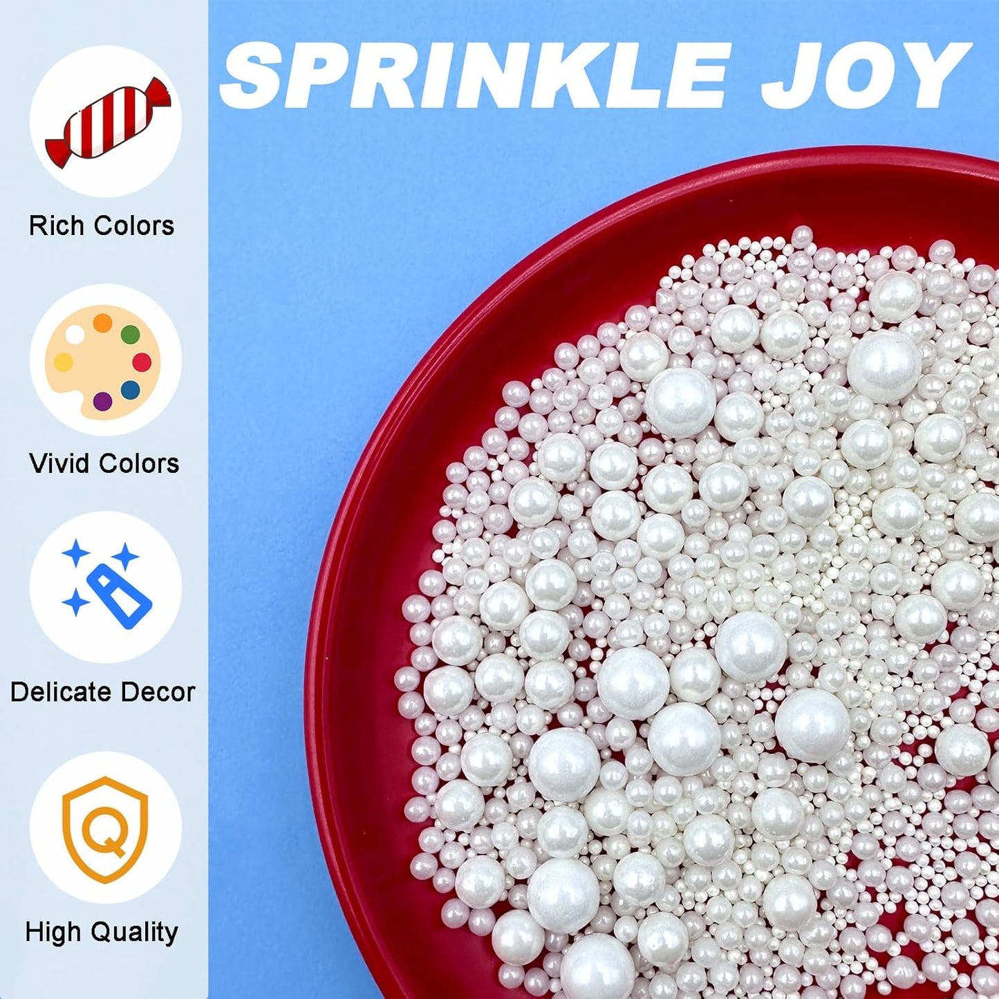 Kids Party Baking Sprinkles White Pearl Mix 4 Sizes for Birthday Cakes Cupcake Decorating Nursery Snack Toppers