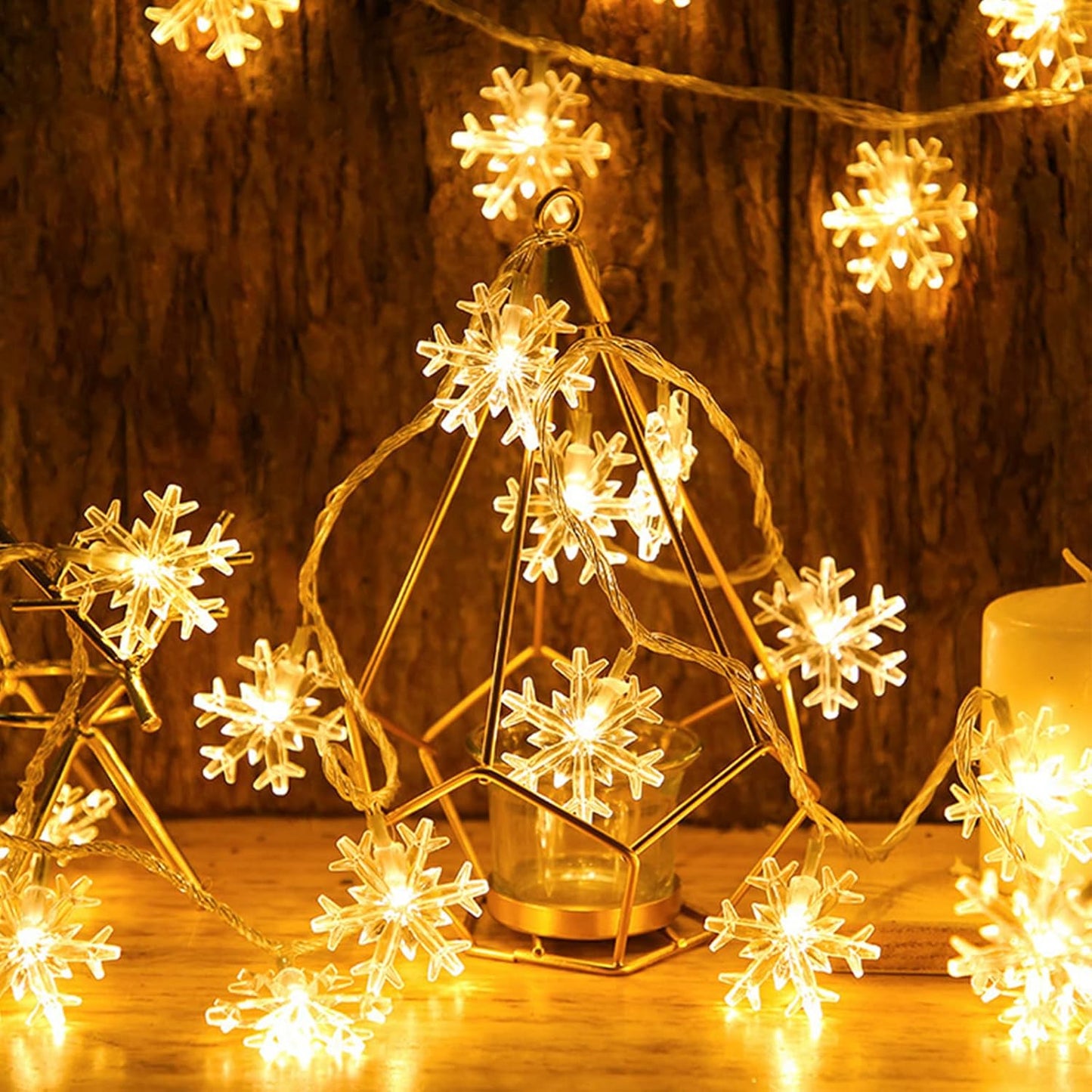 LuminGlow Snowflake String Lights – Garden Party Decor, Weatherproof Battery Powered Lights for Pergola and Fence