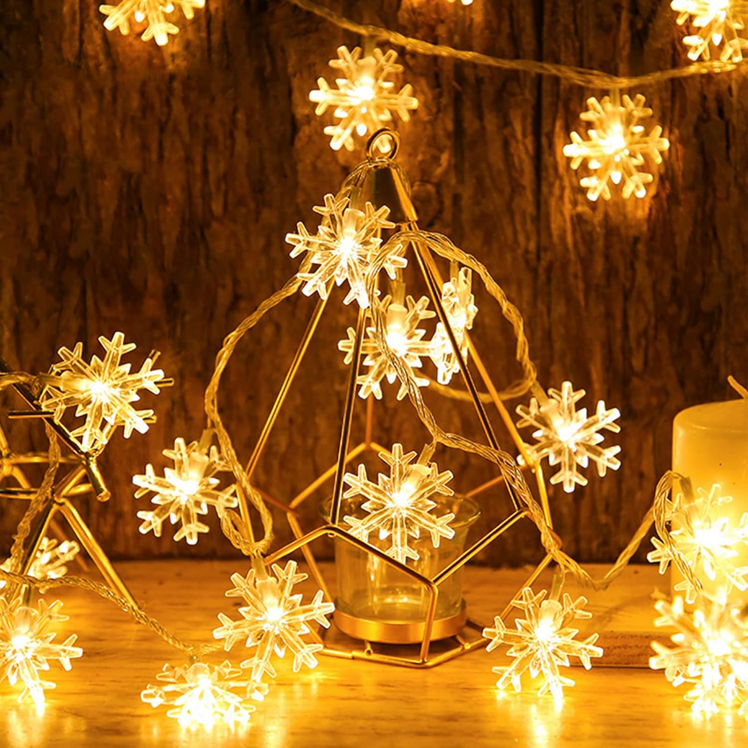 LuminGlow Snowflake String Lights – Garden Party Decor, Weatherproof Battery Powered Lights for Pergola and Fence