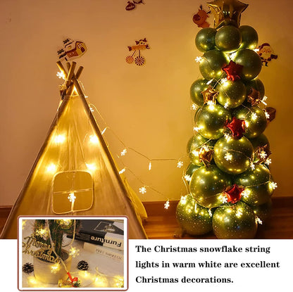 LuminGlow Snowflake String Lights – Garden Party Decor, Weatherproof Battery Powered Lights for Pergola and Fence