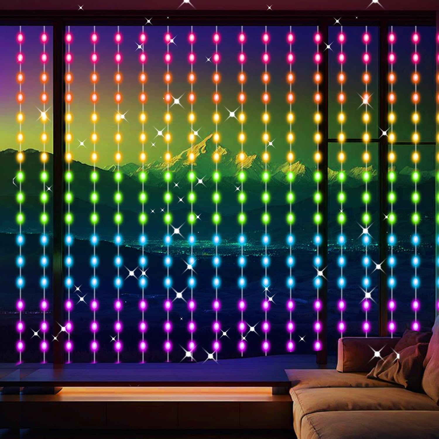 LuminVue Waterproof Curtain String Lights – Camping & Patio Ambient Decor, App Control 16M Colors