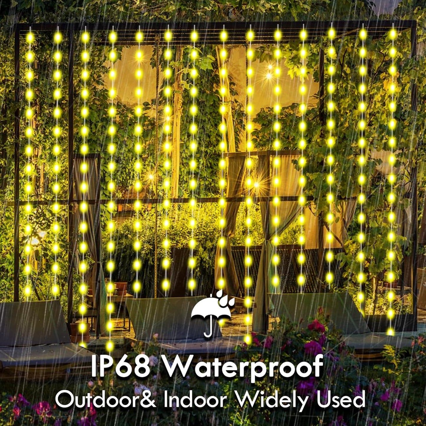 LuminVue Waterproof Curtain String Lights – Camping & Patio Ambient Decor, App Control 16M Colors