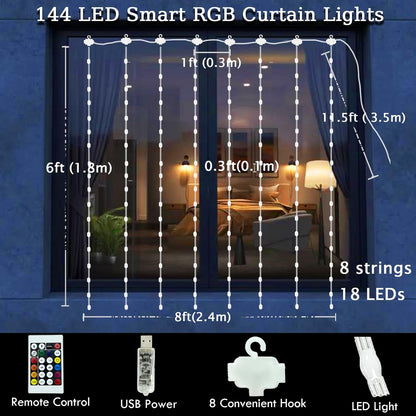 LuminVue Waterproof Curtain String Lights – Camping & Patio Ambient Decor, App Control 16M Colors