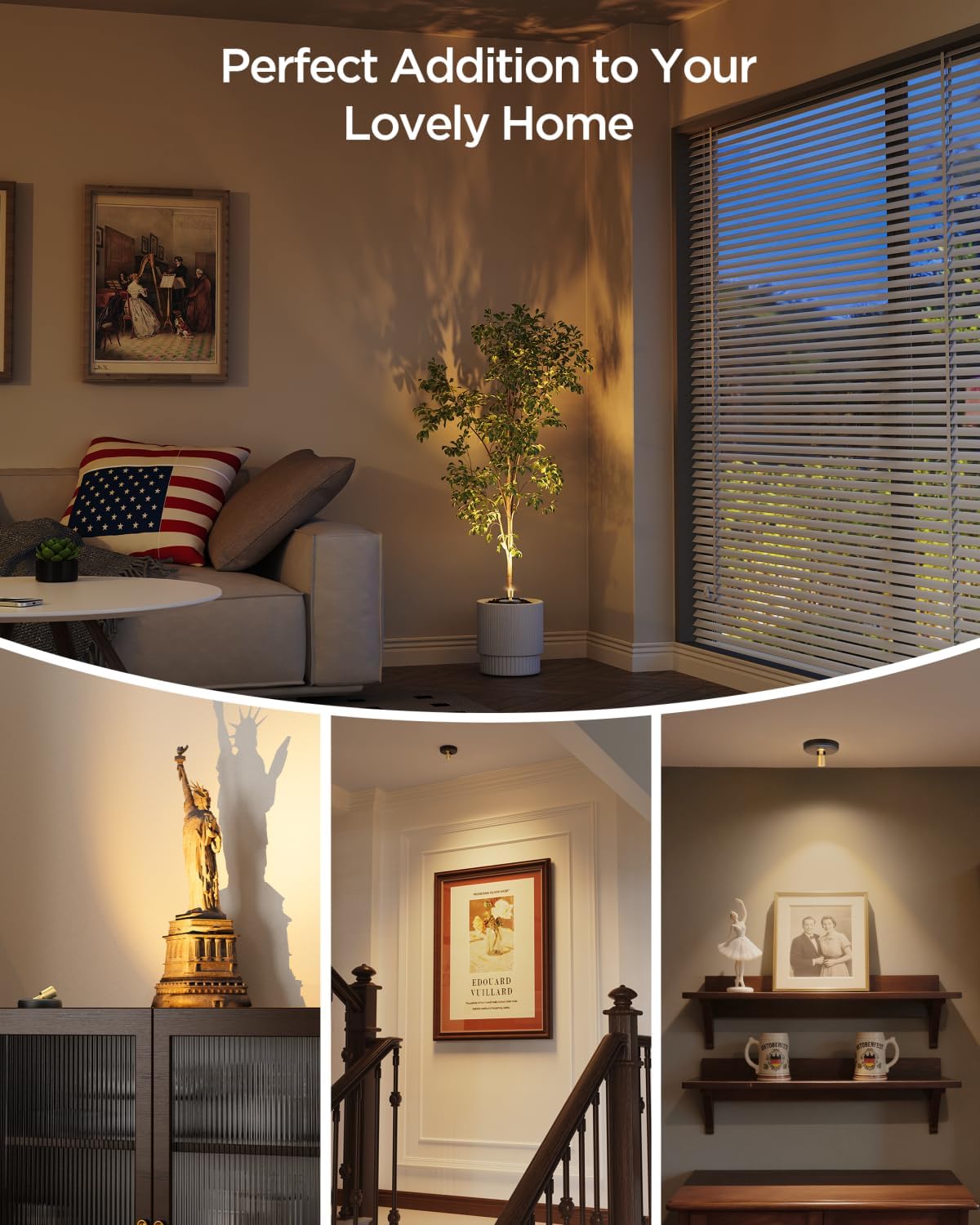 LUXFURNI Battery Spotlights for Indoor Plants and Artwork – Warm White Accent Lighting for Living Room Corners