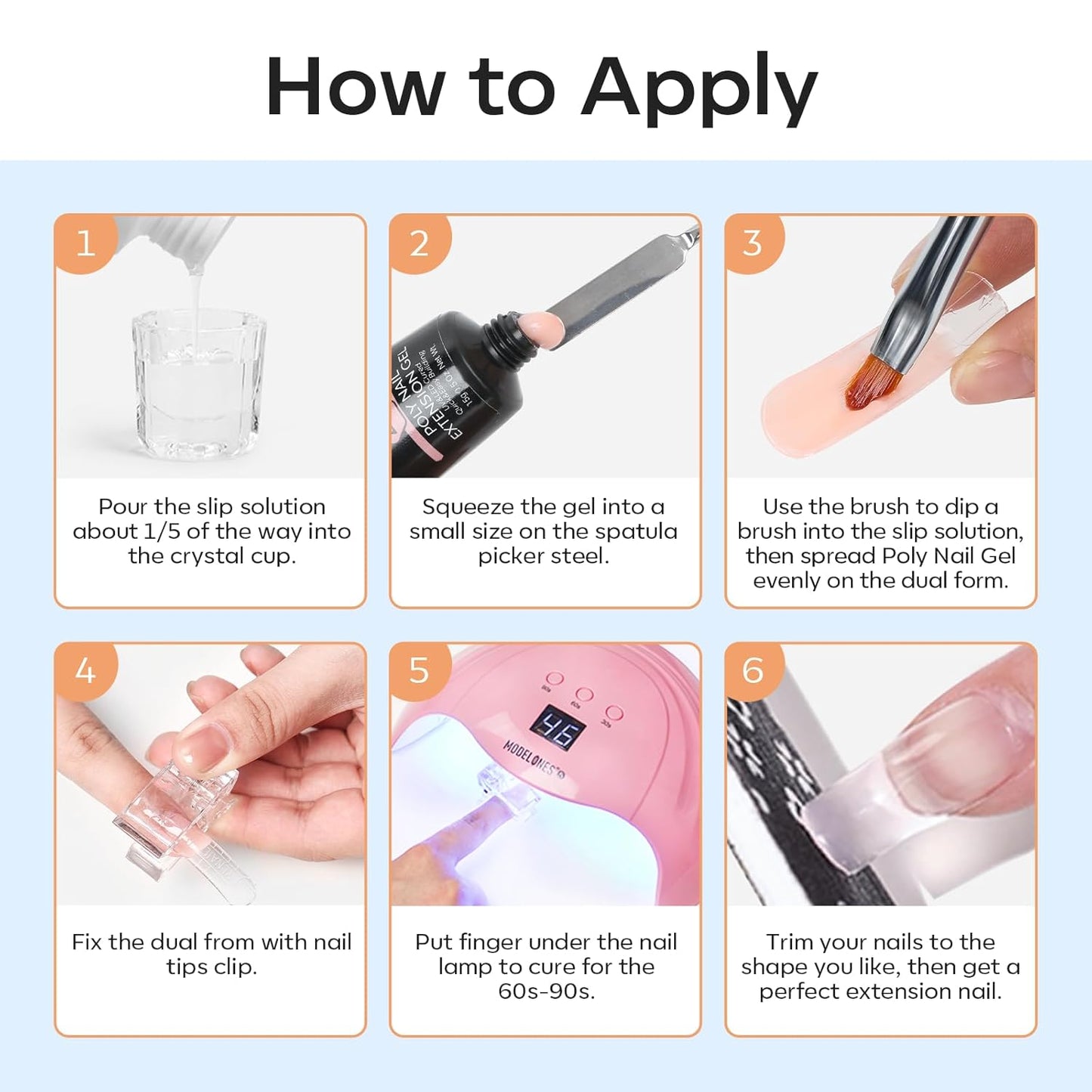 Modelones Poly Gel Slip Solution with Dual Brush – Easy-Use Nail Extension Starter Set for New DIY Hobbyists