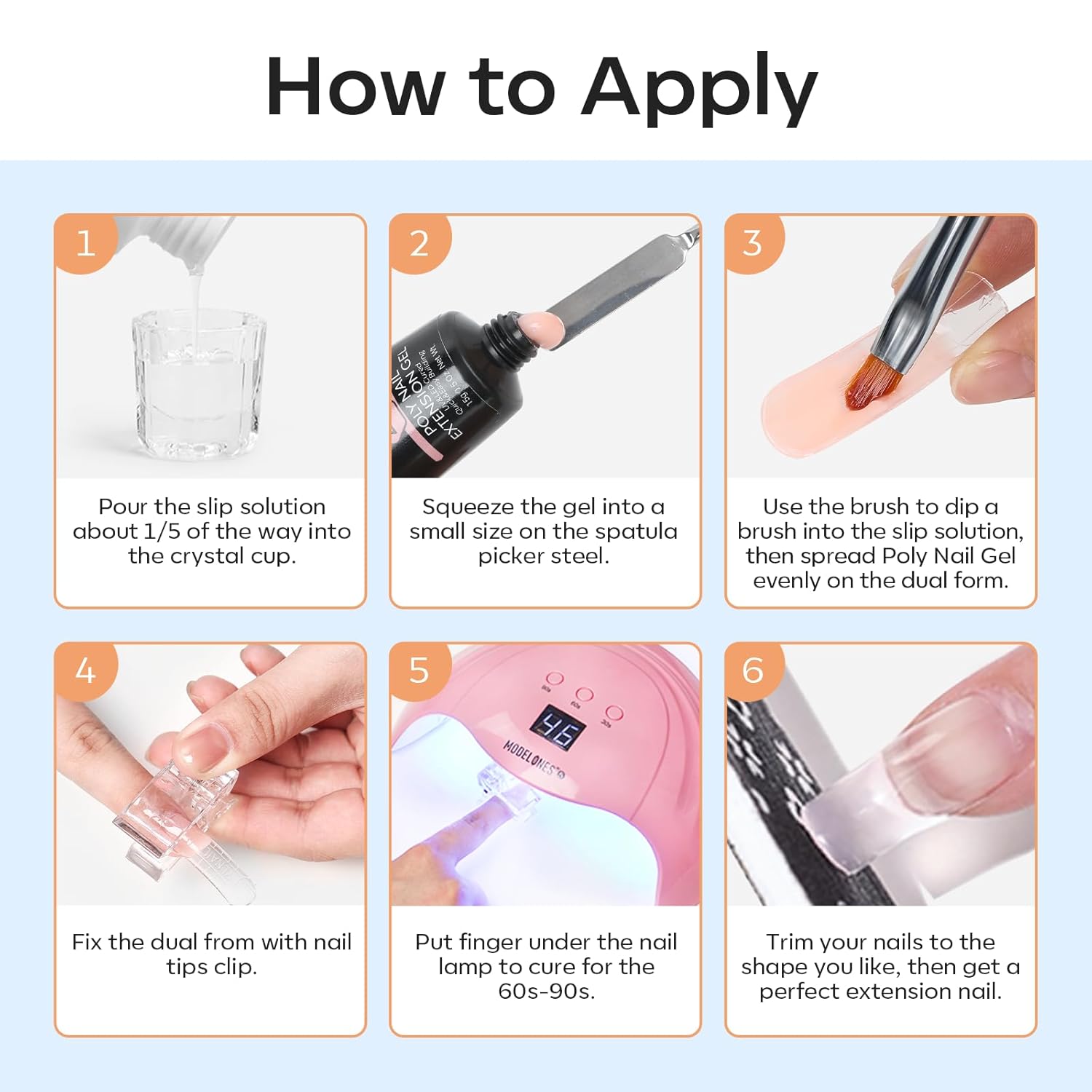 Modelones Poly Gel Slip Solution with Dual Brush – Easy-Use Nail Extension Starter Set for New DIY Hobbyists