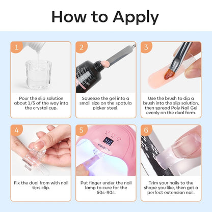 Modelones Poly Gel Slip Solution with Dual Brush – Easy-Use Nail Extension Starter Set for New DIY Hobbyists