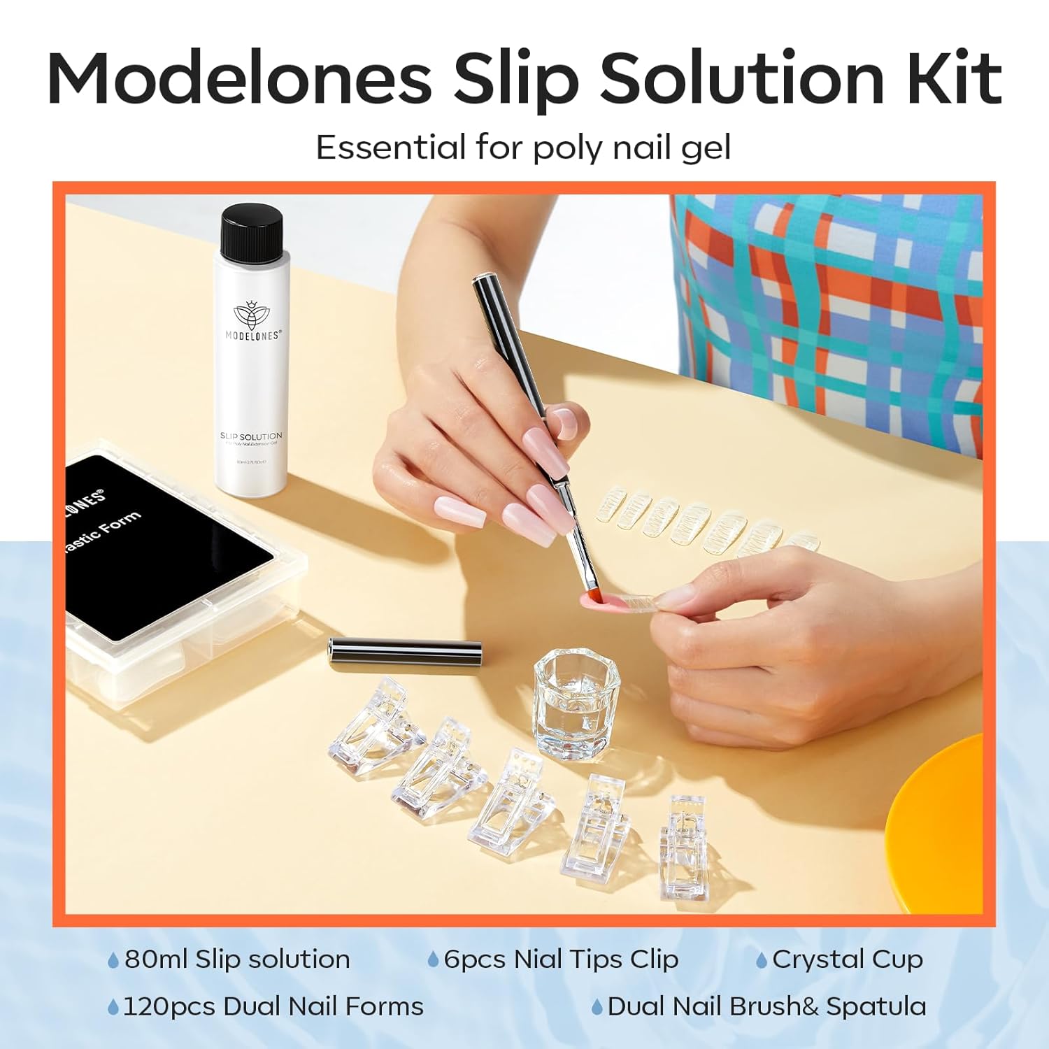 Modelones Poly Gel Slip Solution with Dual Brush – Easy-Use Nail Extension Starter Set for New DIY Hobbyists