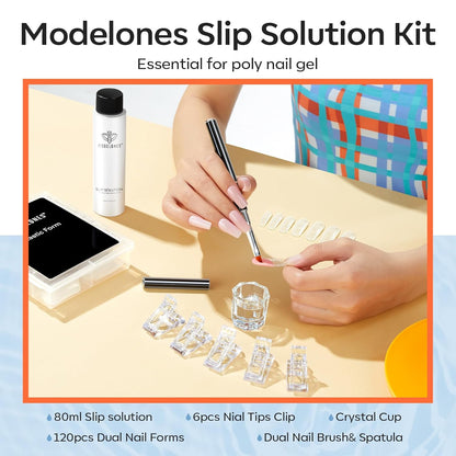 Modelones Poly Gel Slip Solution with Dual Brush – Easy-Use Nail Extension Starter Set for New DIY Hobbyists
