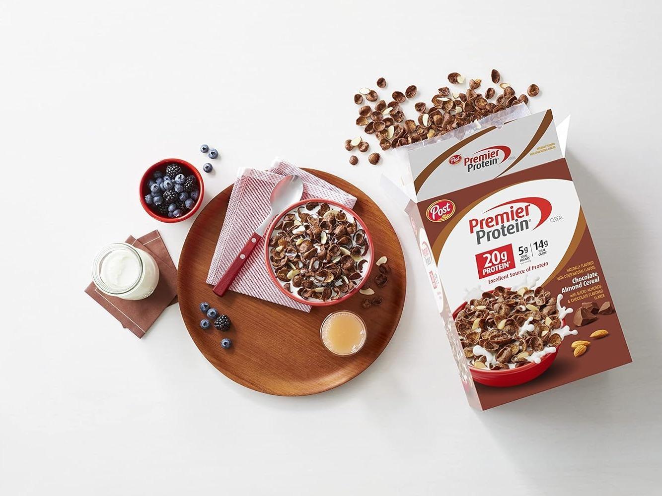 Post Premier Protein Chocolate Almond Cereal — Open-Air Adventure Trail Mix Ingredient, Crunchy Chocolate Protein Flakes for the Trail