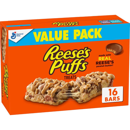 Reese's Puffs Cereal Snack Bars – Purse-Friendly Emergency Snack for Low Blood Sugar, 16 ct Box