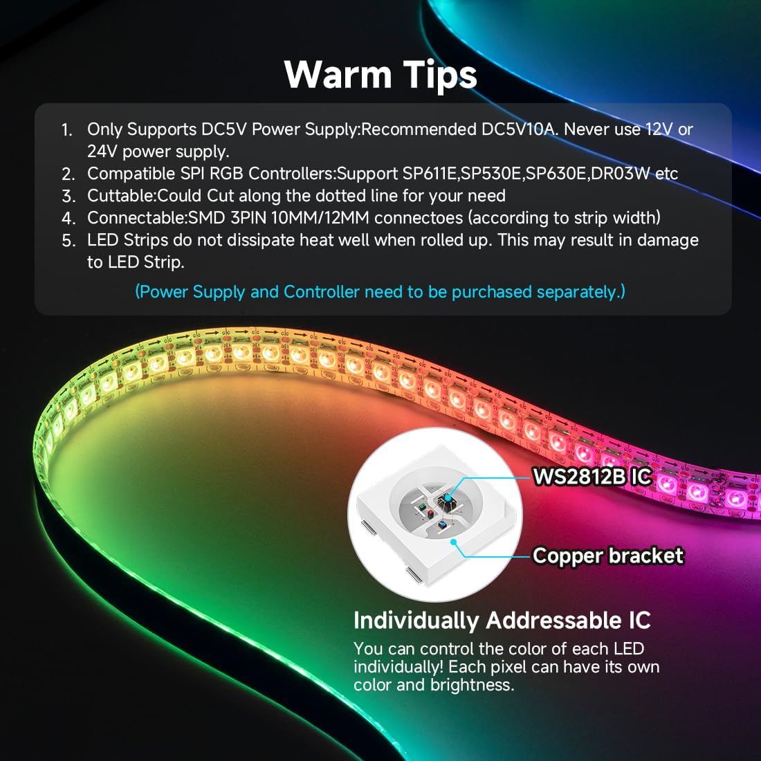 SEZO WS2812B ECO LED Strip – TV Backlight for Media Room and Gaming Setup Decor