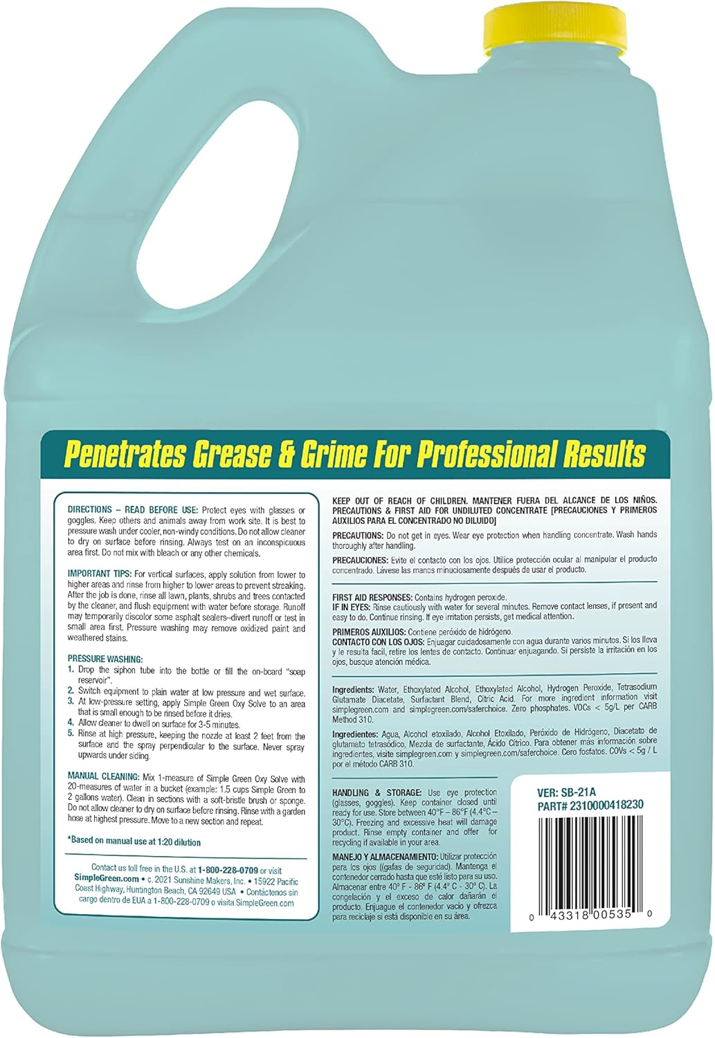 Simple Green Oxy Solve Pressure Washer Soap – 1 Gal Bleach-Free Outdoor Wash for Worry-Free Family Spaces