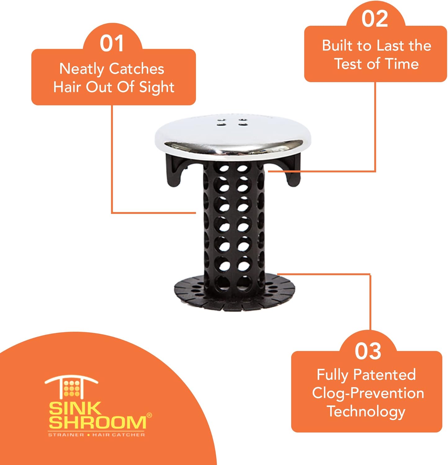SinkShroom Chrome Edition - Pet-Safe and Child-Friendly Bathroom Sink Hair Trap Without Toxic Drain Cleaners