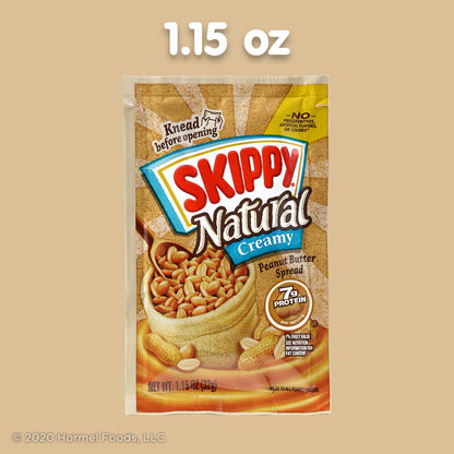SKIPPY Natural Creamy Peanut Butter Squeeze Packs – Quick, No-Mess Snack for Open-Floor Offices, Co-Working Spaces, and Late Shifts, 8 x 1.15 Oz