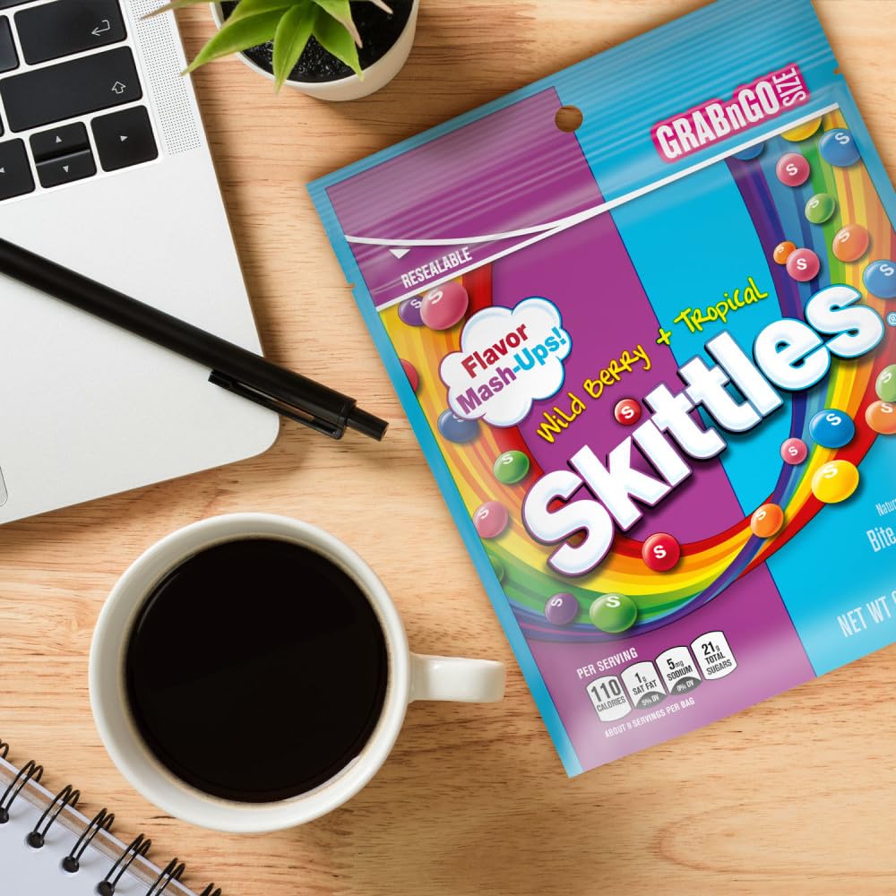 SKITTLES Mash-Ups Wild Berry and Tropical Candy, 9-Ounce Holiday Gift Bag Variety Pack for Friends, Coworkers and Secret Santa