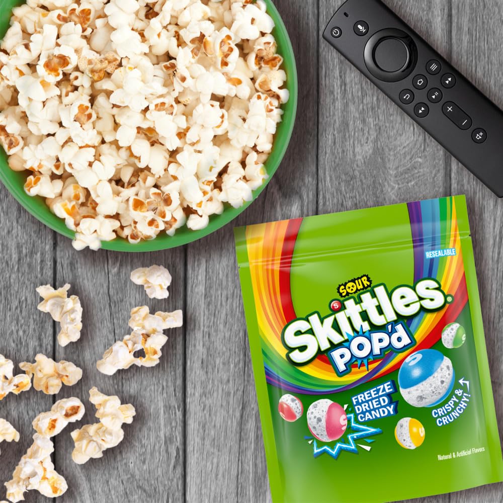 Skittles Pop'd Sour Freeze Dried Candy – Travel Snack for Hotel Stays, 5.5 oz Pouch