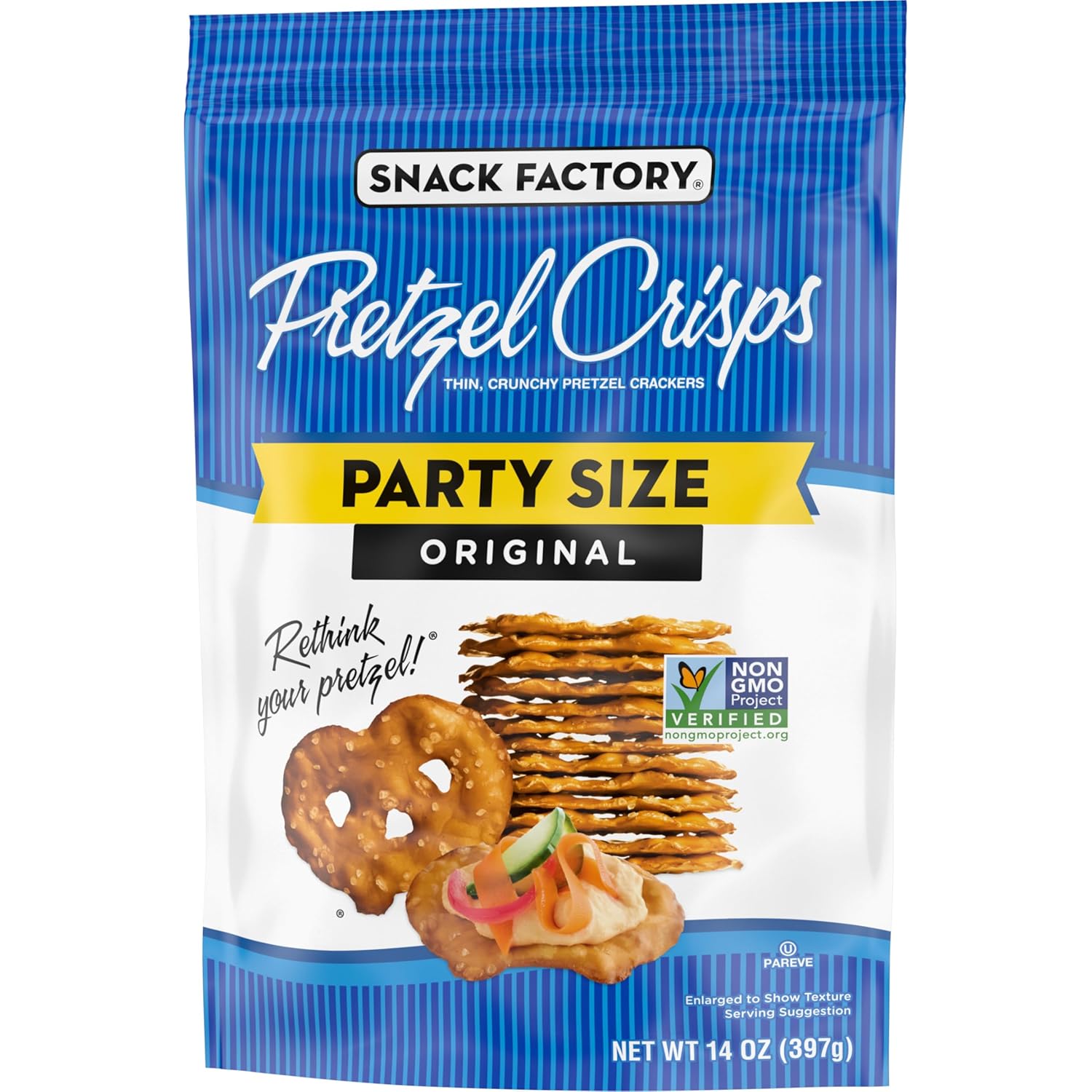 Snack Factory Pretzel Crisps Original Non-GMO 14 oz Shareable Snack Gift for Father Office and White Elephant