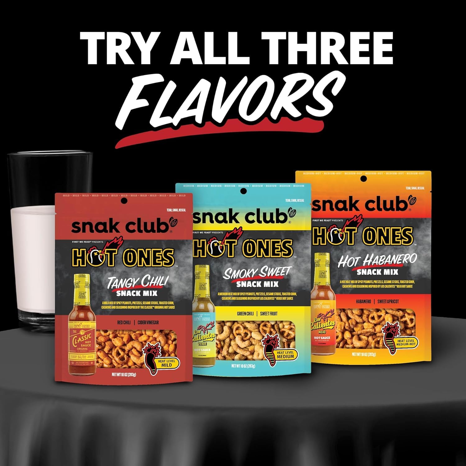 Snak Club x Hot Ones Hot Habanero Snack Mix – Hot Ones Watch Party Snack to Match the Sauce Challenge Heat During Streaming Sessions, 10 oz Bag