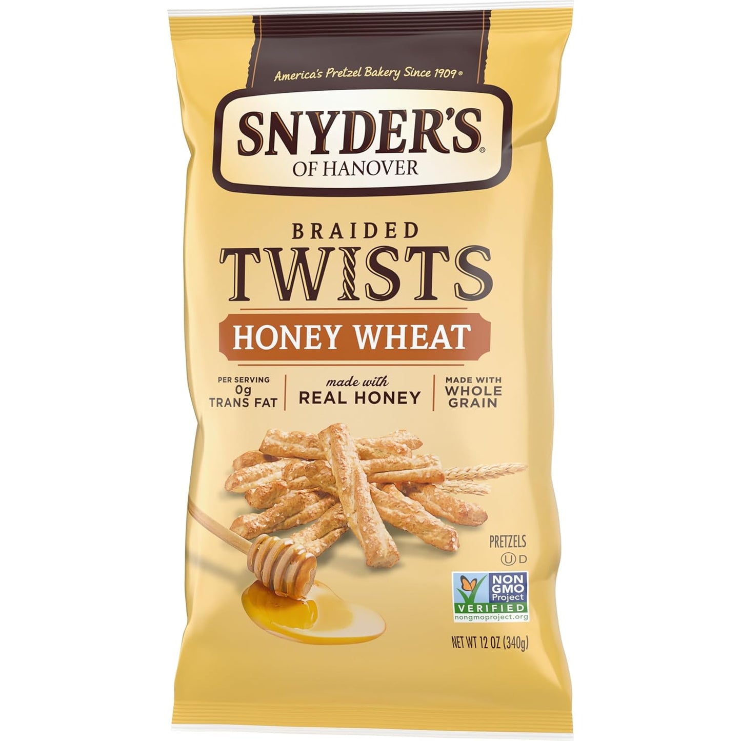 Snyder's of Hanover Braided Honey Wheat Pretzels – Playroom and Lunchbox Snack for Kids, Sturdy Dip Shape 12 oz