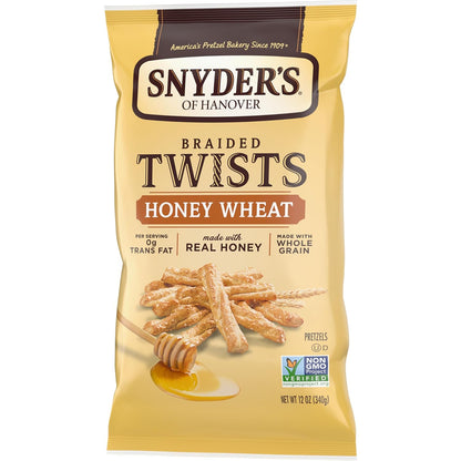 Snyder's of Hanover Braided Honey Wheat Pretzels – Playroom and Lunchbox Snack for Kids, Sturdy Dip Shape 12 oz