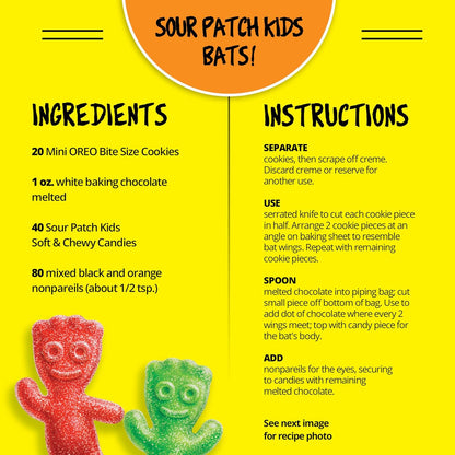 SOUR PATCH KIDS Assorted Fruit & Watermelon Halloween Treats - 40 Individually Wrapped Kid-Safe Candy Bags for Class Party