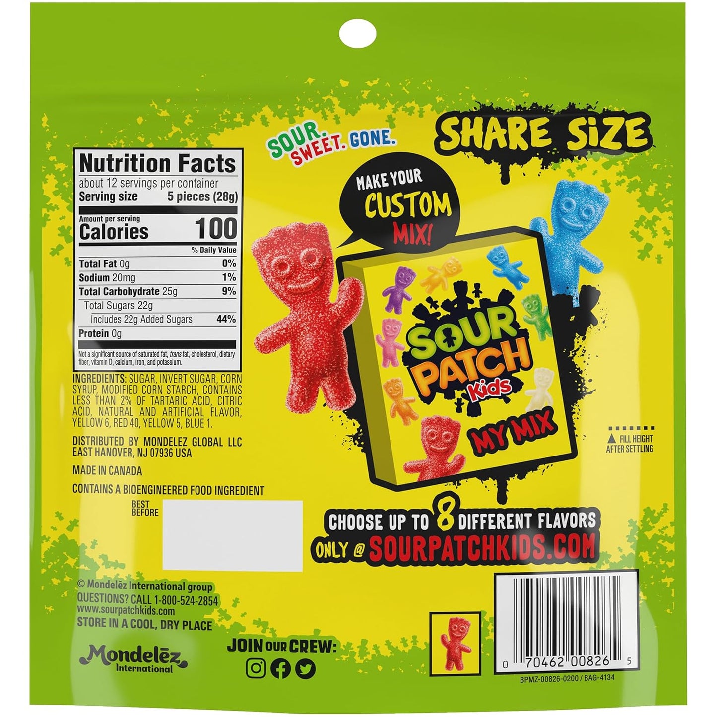 SOUR PATCH KIDS Big Kids Assorted Fruit Gummies for Kids' Snack Drawer, 12 oz Family Resealable Bag