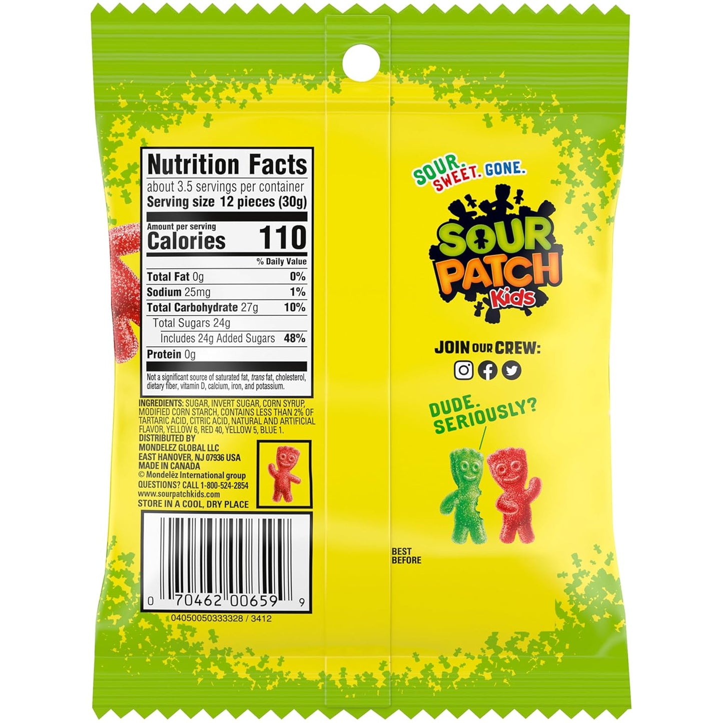 Sour Patch Kids Original Soft & Chewy Candy 3.6oz Bag Pack of 12 – Parent-Approved Pantry Snack for Lunchboxes, Road Trips, and Playdates