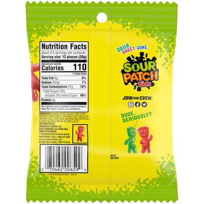 Sour Patch Kids Original Soft & Chewy Candy 3.6oz Bag Pack of 12 – Parent-Approved Pantry Snack for Lunchboxes, Road Trips, and Playdates