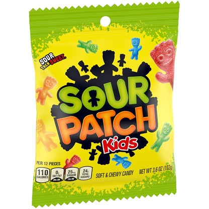 Sour Patch Kids Original Soft & Chewy Candy 3.6oz Bag Pack of 12 – Parent-Approved Pantry Snack for Lunchboxes, Road Trips, and Playdates